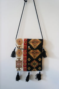 Authentic Handwoven Turkish Kilim Bag with Evil Eye Beads