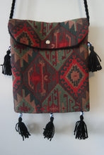 Load image into Gallery viewer, Authentic, handmade, handwoven kilim bags with evil eye beads and different patterns