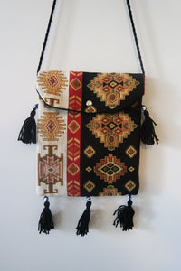 Authentic, handmade, handwoven kilim bags with evil eye beads and different patterns