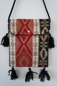 Authentic Handwoven Turkish Kilim Bag with Evil Eye Beads